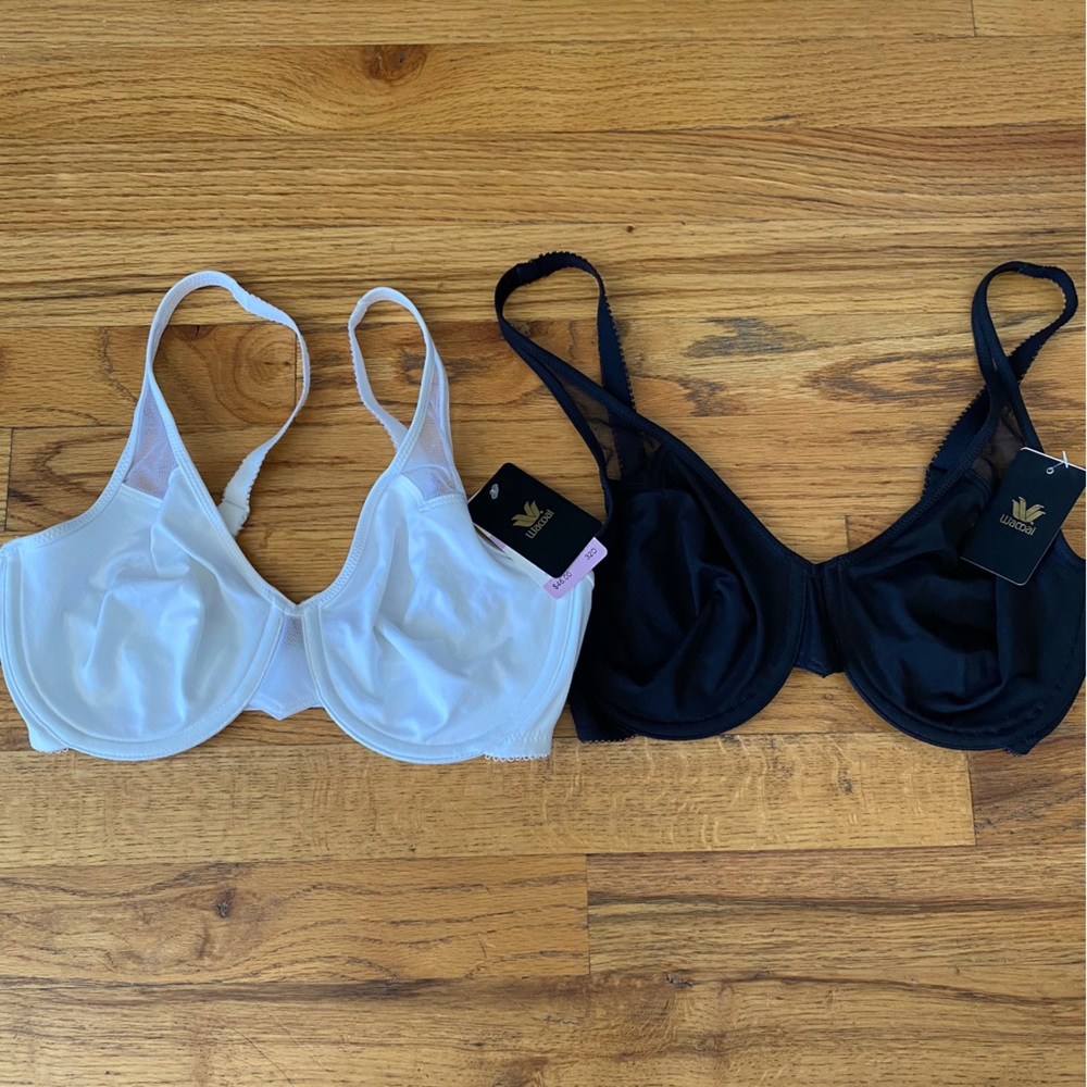 Body by Wacoal Bras Underwire 32D Unpadded Minimizer White & Black Style 65115